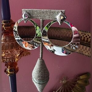 1970's Monet Chic Geometry Large Silver Hoop Earrings